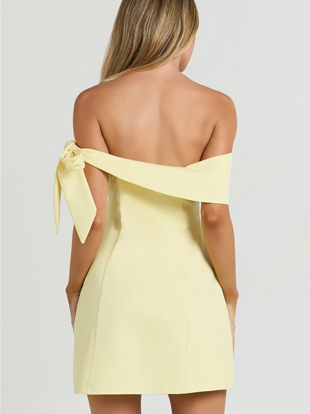Showpo Cecilia Off-Shoulder Mini Dress in Lemon Yellow - Picture 3 of 4